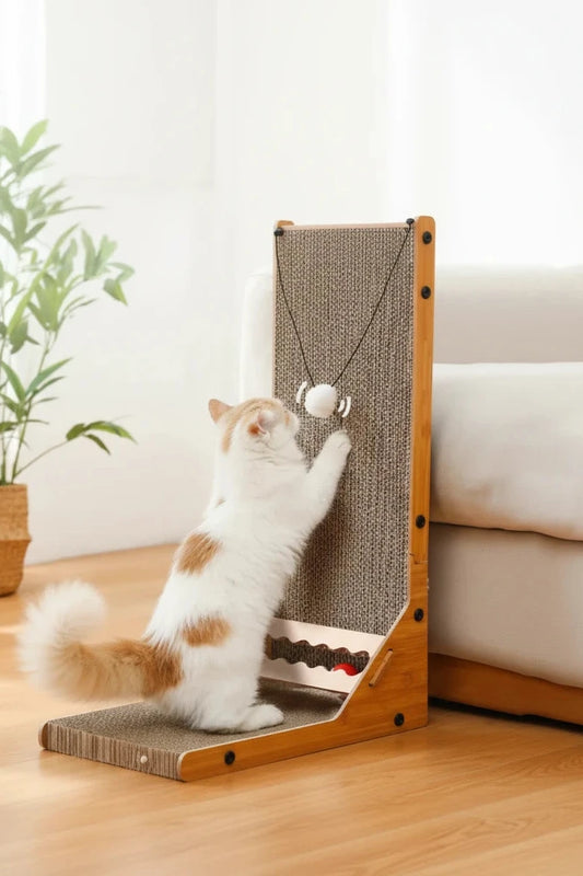 Wood Cat Scratcher with Corrugated Base (Set)